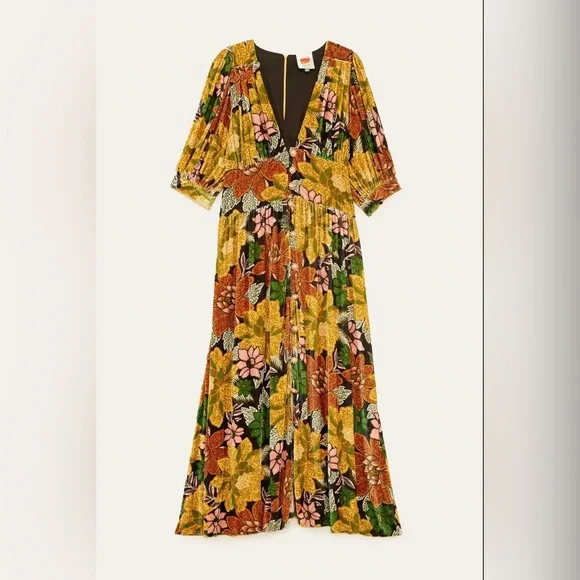 NWT $345 Farm Rio Garden Velvet Long Sleeve Midi Dress